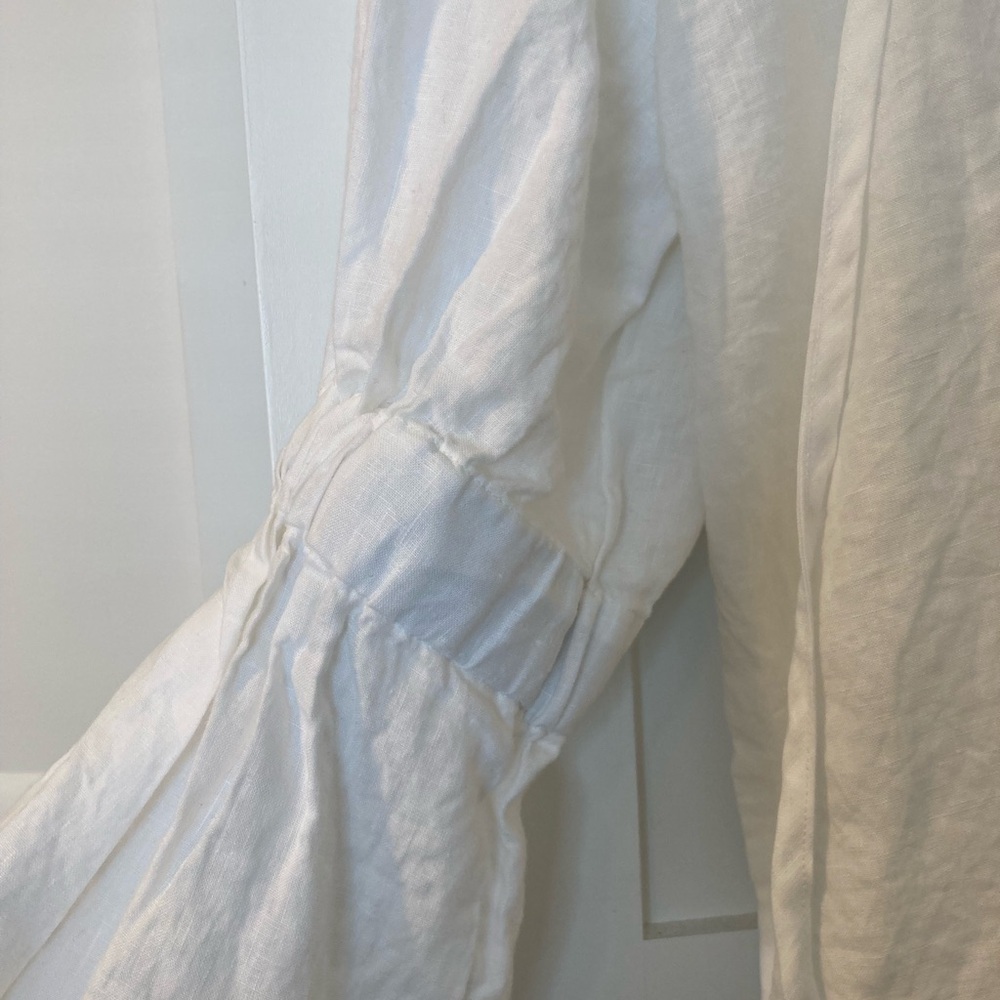 Des Sen White Linen Voluminous Puffy Sleeve Tie Blouse - Picture 4 of 5